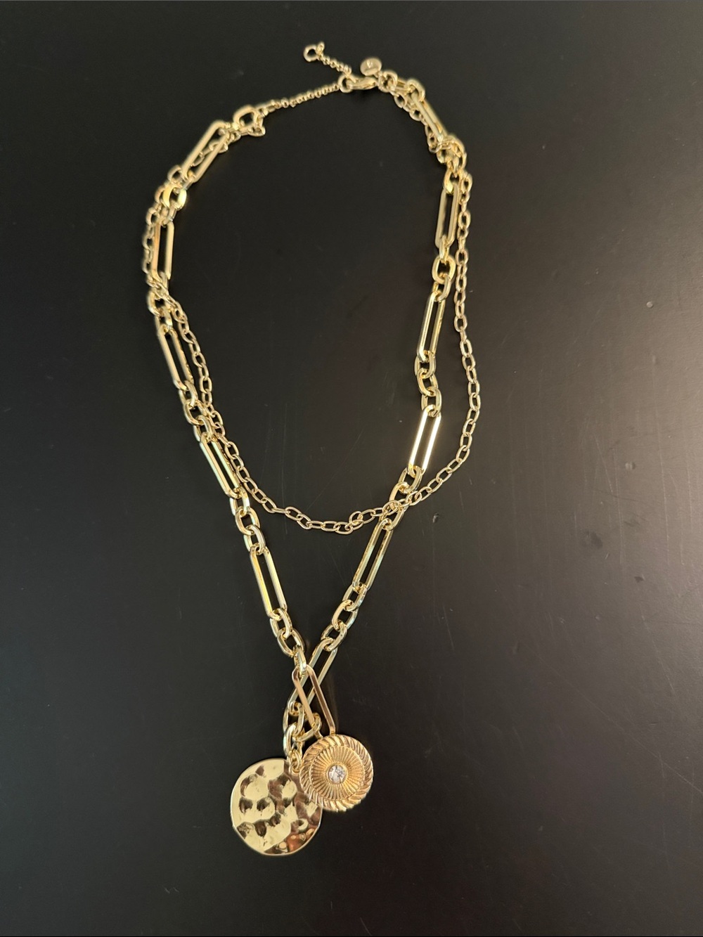 J. Crew Factory Gold Layered Necklace with Textured and Sunburst Charms